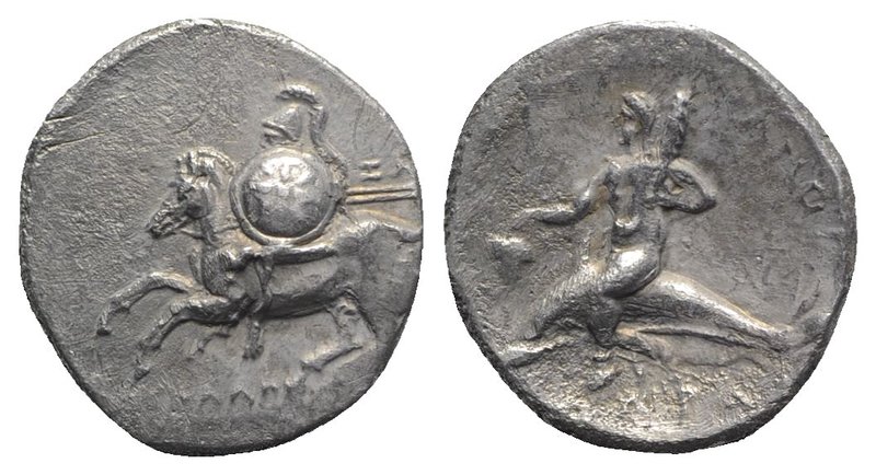 Southern Apulia, Tarentum, c. 280-272 BC. AR Nomos (20mm, 6.25g, 7h). Horseman l...