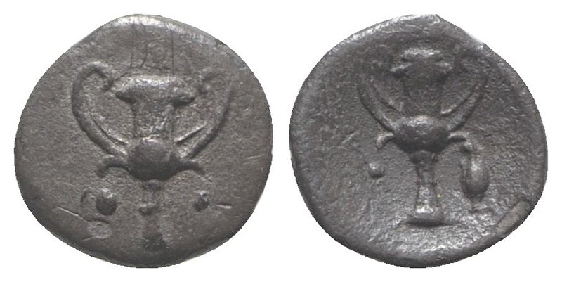 Southern Apulia, Tarentum, c. 280-228 BC. AR Obol (8mm, 0.37g, 12h). Kantharos; ...