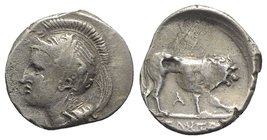 Northern Lucania, Velia, c. 300 BC. AR Didrachm (21mm, 7.45g, 9h). Head of Athena l., wearing crested Attic helmet decorated with griffin; A behind. R...