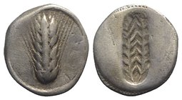 Southern Lucania, Metapontion, c. 540-510 BC. AR Stater (20mm, 6.52g, 12h). Barley ear. R/ Incuse barley ear. HNItaly 1479; SNG ANS 209-16. Near VF