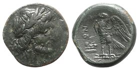 Bruttium, The Brettii, c. 211-208 BC. Æ Unit (21mm, 6.09g, 9h). Laureate head of Zeus r.; thunderbolt behind. R/ Eagle standing l., with wings spread....