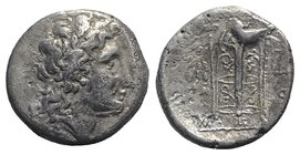 Bruttium, Kroton, c. 300 BC. AR Stater (20mm, 6.94g, 9h). Laureate head of Apollo r. R/ Ornate tripod; filleted branch to l. HNItaly 2177; SNG ANS 389...