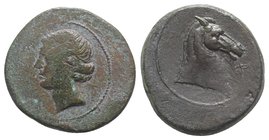 Carthaginian Domain, Sardinia, c. 264-241 BC. Æ Dishekel (27mm, 12.82g, 9h). Wreathed head of Kore-Tanit l. R/ Head of horse r.; letter "Aleph" to r. ...