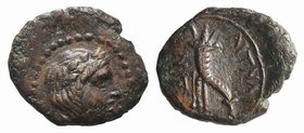 Sicily, Aitna, c. 208-205 BC. Æ Sextans (15mm, 2.23g, 6h). Head of Persephone r., wearing wreath of grain ears. R/ Filleted cornucopia. CNS III, 13; H...