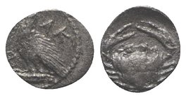 Sicily, Akragas, c. 425-406 BC. AR Litra (7mm, 0.44g, 9h). Eagle standing l. on capital. R/ Crab; ΛI below. Westermark, Coinage, Group III; SNG ANS 98...