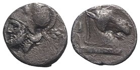 Anonymous, Neapolis, c. 310-300 BC. AR Didrachm (19mm, 6.41g, 11h). Helmeted head of Mars l.; oak-spray behind. R/ Horse’s head r., wearing bridle, se...