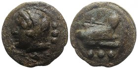 Anonymous, Rome, c. 225-217 BC. Cast Æ Quadrans (41.5mm, 63.12g, 12h). Head of Hercules l., wearing lion skin. R/ Prow of galley r. Vecchi ICC, 80; Cr...