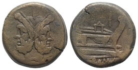 Anonymous, Rome, after 211 BC. Æ As (31mm, 33.47g, 9h). Laureate head of Janus. R/ Prow of galley r. Crawford 56/2; RBW 200-2. Near VF