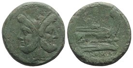 Anonymous, Rome, after 211 BC. Æ As (34mm, 36.91g, 7h). Laureate head of Janus. R/ Prow of galley r. Crawford 56/2; RBW 200-2. Green patina, Good Fine...
