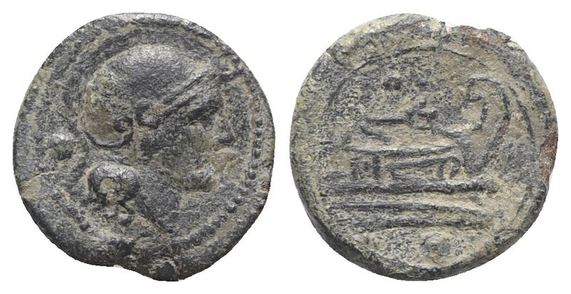 Anonymous, Rome, after 211 BC. Æ Uncia (17mm, 3.81g, 6h). Helmeted head of Roma ...