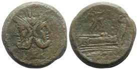 Victory series, central Italy, 211-208 BC. Æ As (37mm, 46.51g, 6h). Laureate head of bearded Janus. R/ Prow of galley r.; above, Victory advancing r.,...