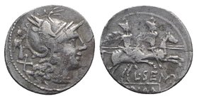 L. Sempronius Pitio, Rome, 148 BC. AR Denarius (18mm, 2.72g, 1h). Helmeted head of Roma r..; behind, Victory holding wreath. R/ Dioscuri on horseback ...