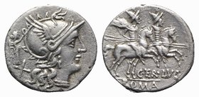 C. Terentius Lucanus, Rome, 147 BC. AR Denarius (18mm, 3.81g, 12h). Helmeted head of Roma r.; behind, Victory holding wreath. R/ Dioscuri on horseback...