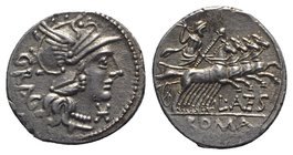 L. Antestius Gragulus, Rome, 136 BC. AR Denarius (19mm, 3.99g, 11h). Helmeted head of Roma r. R/ Jupiter driving quadriga r., holding reins and sceptr...