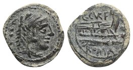 C. Curatius Trigeminus, Rome, 135 BC. Æ Quadrans (18mm, 4.52g, 6h). Head of Hercules r. wearing lion's skin. R/ Prow of galley r.; C. CVR. F above. Cr...