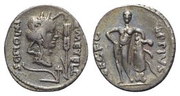 Q. Caecilius Metellus Pius Scipio and Eppius, military mint traveling with Scipio in Africa, 47- Spring 46 BC. AR Denarius (18mm, 3.84g, 6h). Head of ...