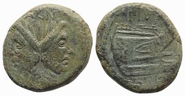Sextus Pompey, Sicilian mint, 43-36 BC. Æ As (29mm, 23.72g, 11h). Laureate head of Janus with features of Pompey the Great. R/ Prow of galley r. Crawf...