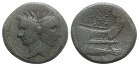 Sextus Pompey, Sicilian mint, 43-36 BC. Æ As (30mm, 16.38g, 12h). Laureate head of Janus with features of Pompey the Great. R/ Prow of galley r. Crawf...