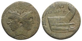 Sextus Pompey, Sicilian mint, 43-36 BC. Æ As (28mm, 13.95g, 12h). Laureate head of Janus with features of Pompey the Great. R/ Prow of galley r. Crawf...