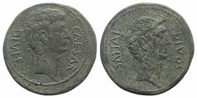 Octavian and Divus Julius Caesar, South Italy, 38 BC. Æ Sestertius (or Dupondius?) (30mm, 14.91g, 8h). Bare head of Octavian r. R/ Wreathed head of Di...
