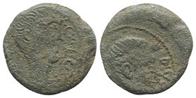 Octavian and Divus Julius Caesar, South Italy, 38 BC. Æ Sestertius (or Dupondius?) (27mm, 8.80g, 6h). Bare head of Octavian r. R/ Wreathed head of Div...