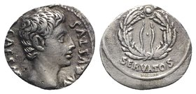 Augustus (27 BC-AD 14). AR Denarius (19mm, 3.68g, 6h). Spanish mint (Colonia Patricia?), 19-18 BC. Bare head of Augustus r. R/ OB CIVIS/SERVATOS in tw...