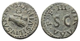 Augustus (27 BC-AD 14). Æ Quadrans (16mm, 3.35g, 3h). Rome; Lamia, Silius and Annius, moneyers, 9 BC. Clasped right hands holding caduceus. R/ Legend ...