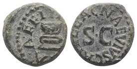 Augustus (27 BC-14 AD). Æ Quadrans (13mm, 3.11g, 1h). Rome; C. Naevius Capella, moneyer, 4 BC. Legend around large S C. R/ Legend around altar. RIC I ...
