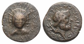 Augustus (27 BC-AD 14). Byzacene, Hadrumentum. Æ (17mm, 3.61g, 12h), c. AD 10(?). Head of Neptune r.; trident behind. R/ Radiate head of Sol facing sl...