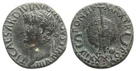 Tiberius (14-37). Æ As (26mm, 10.57g, 6h). Rome, 36-7. Laureate head l. R/ Rudder placed vertically across banded globe; small globe at base of rudder...