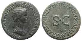Agrippina Senior (died AD 33). Æ Sestertius (34mm, 29.96g, 6h). Rome, AD 42-3. Draped bust r. R/ Legend around large S • C. RIC I 102 (Claudius). Gree...