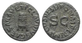Claudius (41-54). Æ Quadrans (16.5mm, 3.46g, 6h). Rome, AD 41. Modius. R/ SC; around legend. RIC I 84. VF