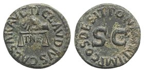 Claudius (41-54). Æ Quadrans (16mm, 3.47g, 6h). Rome, AD 41. Hand l., holding scales; PNR below. R/ Legend around S•C. RIC I 85. Green patina, VF