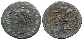 Claudius (41-54). Æ Dupondius (29.5mm, 12.41g, 12h). Rome, 42-3. Bare head l. R/ Ceres seated l. on ornamental throne, holding two stalks of grain and...