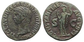 Claudius (41-54). Æ As (29mm, 9.99g, 6h). Rome, 42-3. Bare head l. R/ Constantia standing l., holding sceptre and raising hand to head. RIC I 111. Cle...