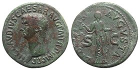 Claudius (41-54). Æ As (29.5mm, 11.16g, 6h). Rome, 42-3. Bare head l. R/ Libertas standing r., holding pileus and extending hand. RIC I 113. Some smoo...
