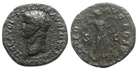 Claudius (41-54). Æ As (26mm, 9.58g, 6h). Restitution issue under Domitian. Rome, 81-2. Bare head l. R/ Minerva advancing r., holding spear and shield...