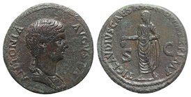 Antonia Minor (Augusta, AD 37 and 41). Æ Dupondius (29mm, 12.77g, 6h). Rome, AD 41-2. Draped bust r. R/ Claudius standing l., holding simpulum and vol...