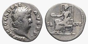Nero (54-68). AR Denarius (17mm, 3.28g, 5h). Rome, 67-8. Laureate head r. R/ Salus seated l. on throne, holding patera in r. hand. RIC I 72; RSC 320. ...