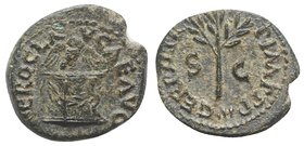 Nero (54-68). Æ Quadrans (14mm, 1.93g, 6h). Rome, c. 64 AD. Owl standing facing on garlanded altar. R/ Laurel-branch. RIC I 258. Green patina, Good VF...
