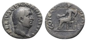Vitellius (AD 69). AR Denarius (17mm, 3.04g, 7h). Rome, c. late April-20 December. Laureate head r. R/ Concordia seated l. on throne, holding patera a...