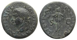 Vitellius (AD 69). Æ As (27.5mm, 10.53g, 6h). Spanish mint (Tarraco?), January-June. Laureate head l., globe at point of neck. R/ Libertas standing fa...