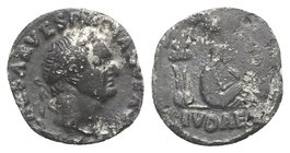 Vespasian (69-79). Fourrèe Denarius (17.5mm, 2.12g, 6h). “Judaea Capta” commemorative. Rome, 69-70. Laureate head r. R/ Trophy; to r., Judaea seated r...