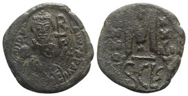 Heraclius (610-641). Æ 40 Nummi (31mm, 16.37g, 6h). Syracuse, 615/6-627/8. Crowned and draped facing bust; monogram to r. R/ SCLS below bar. MIB Km 4;...