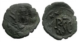Heraclius (610-641). Æ 40 Nummi (27mm, 5.08g, 6h). Syracuse, 632-641. Countermarked: crowned facing busts of Heraclius and Heraclius Constantine; cros...