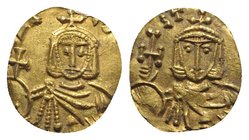 Nicephorus I and Stauracius (802-811). AV Semissis (12.5mm, 1.41g, 6h). Syracuse, 803-811. Crowned facing bust of Nicephorus, holding globus cruciger ...