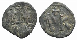 Leo V and Constantine (813-820). Æ 20 Nummi (22mm, 3.91g, 6h). Syracuse, 817-820. Crowned half-length facing busts of Leo V, bearded, and Constantine,...
