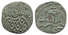 Leo V and Constantine (813-820). Æ 40 Nummi (19mm, 2.54g, 6h). Syracuse. Crowned facing bust of Leo, wearing loros and holding cross potent; star in r...
