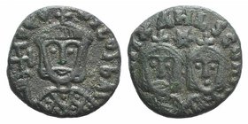 Theophilus (829-842). Æ 40 Nummi (17mm, 3.54g, 6h). Syracuse, 830/1-842. Crowned facing bust of Theophilus, wearing loros, holding cross potent. R/ Cr...