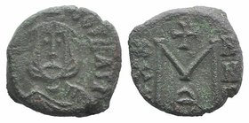 Theophilus (829-842). Æ 40 Nummi (17mm, 4.72g, 6h). Syracuse, 830-842. Crowned facing bust, wearing chlamys and holding globus cruciger. R/ Large M; X...